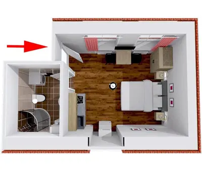 a view of a small room with a red arrow at Residence Krakovska 5 in Prague