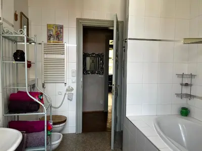 a bathroom with a tub and a toilet and a sink at Le Papillon de Bohème in Prague