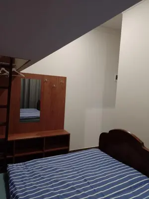 a bedroom with a bed and a dresser and a mirror at Penzion Litohlavy 17 - Na samotě u lesa in Králŭv Dvŭr