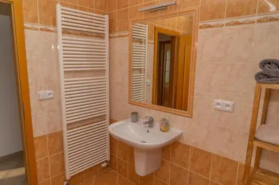 a bathroom with a sink and a mirror at Apartmán Tereza in Poděbrady