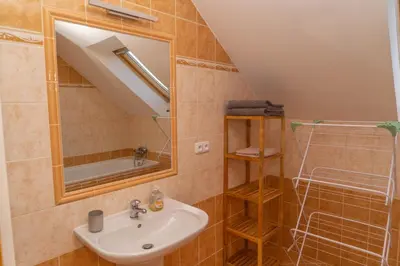 a bathroom with a sink and a mirror at Apartmán Tereza in Poděbrady